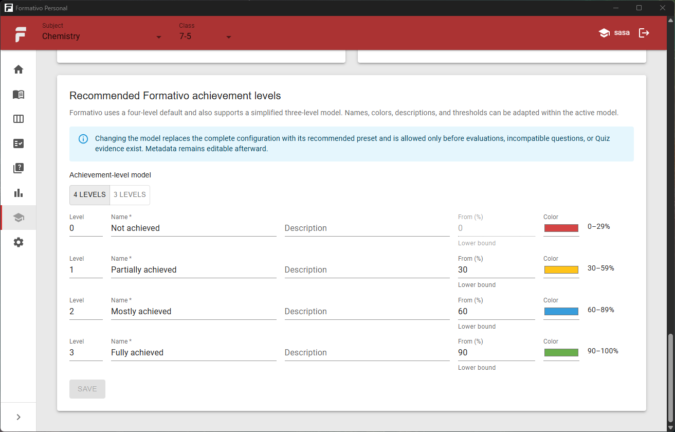 Formativo Personal teaching organization screen